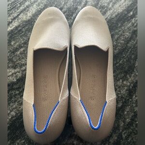 Rothy's Tan Slip-Ons with Blue Accent